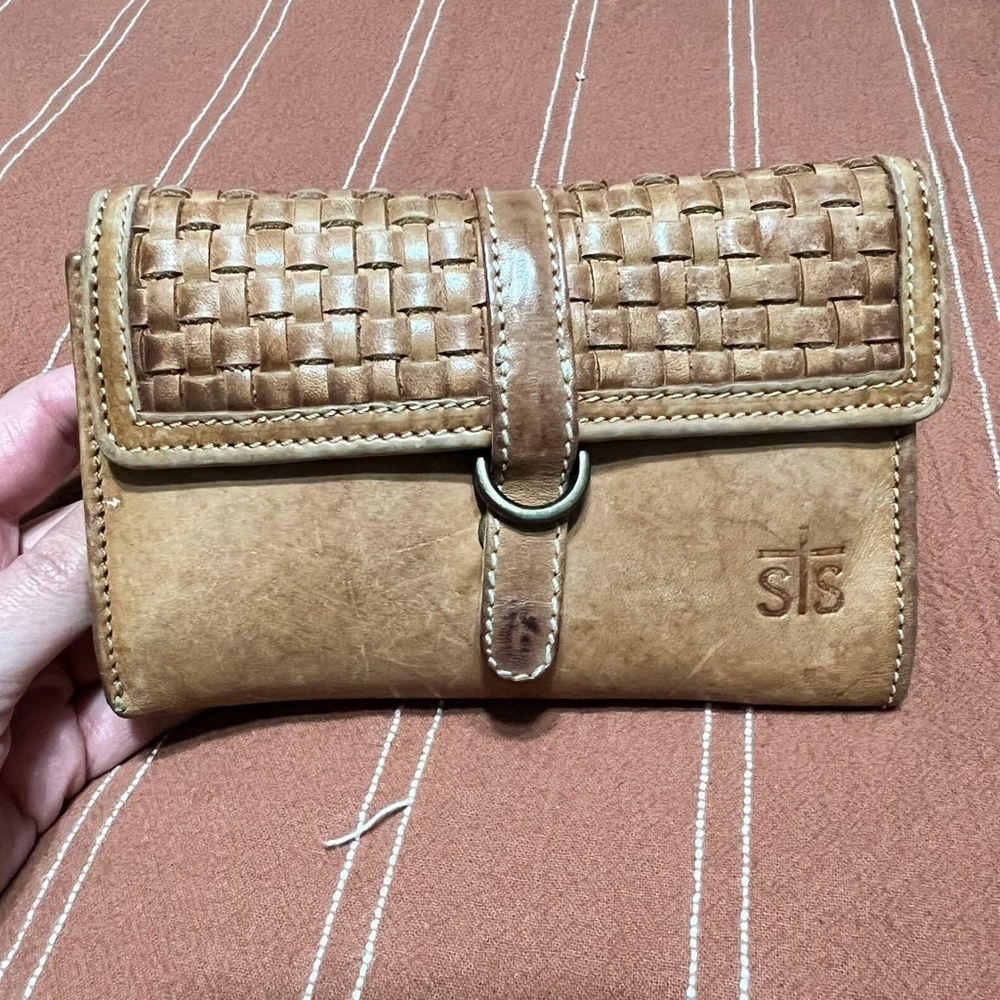 Tan Woven Leather Clutch Wallet
